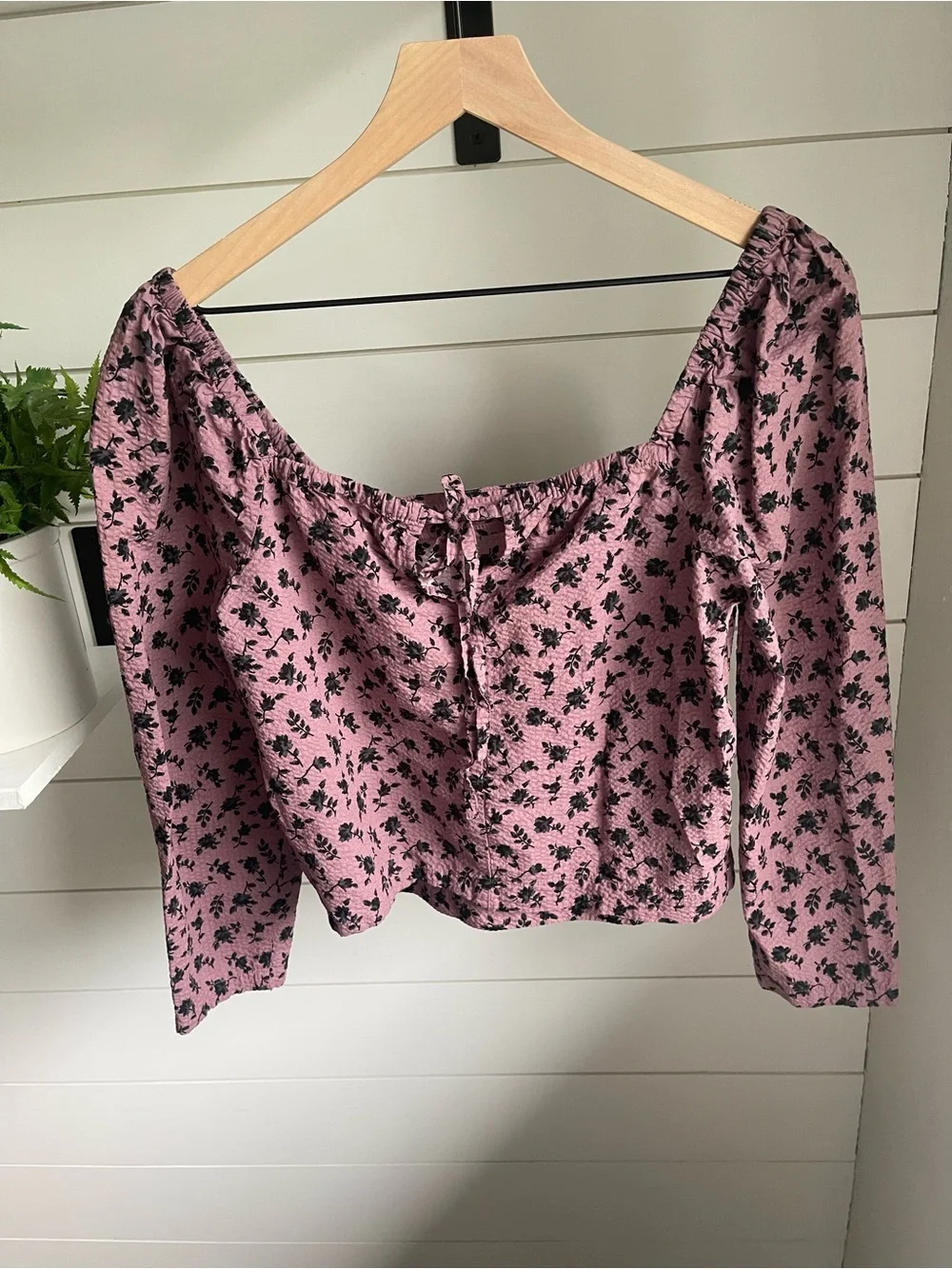 Madewell Purple Floral Square-Neck Puff Sleeve Blouse